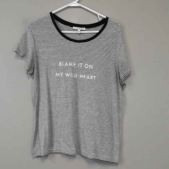 EXPRESS Black Stripe Short Sleeve Graphic Top - Picture 1 of 8